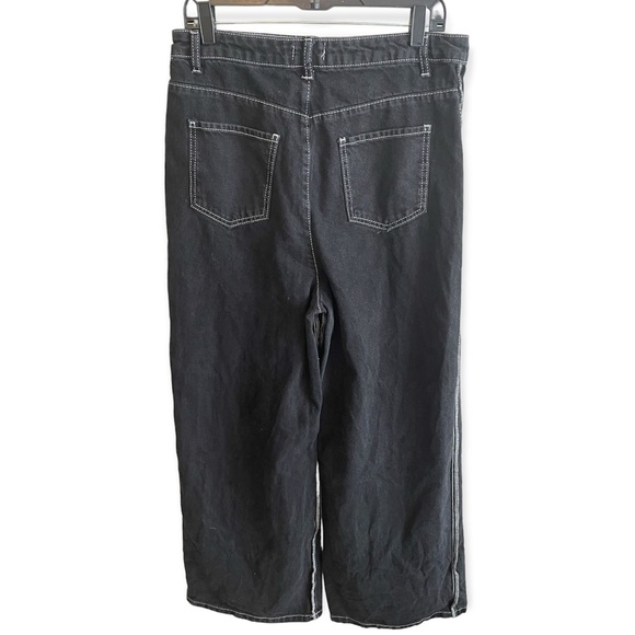 PrettyLittleThing Black Wide Leg Denim Jeans Pants Button Fly Size 10 - Picture 7 of 9